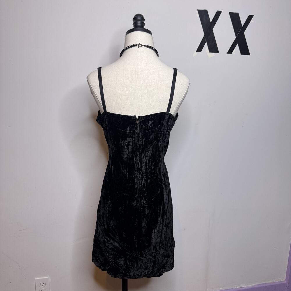 Vintage TRIPP NYC Black Velvet Mini Dress Goth Club Original Rocket Label RARE S - Picture 6 of 11